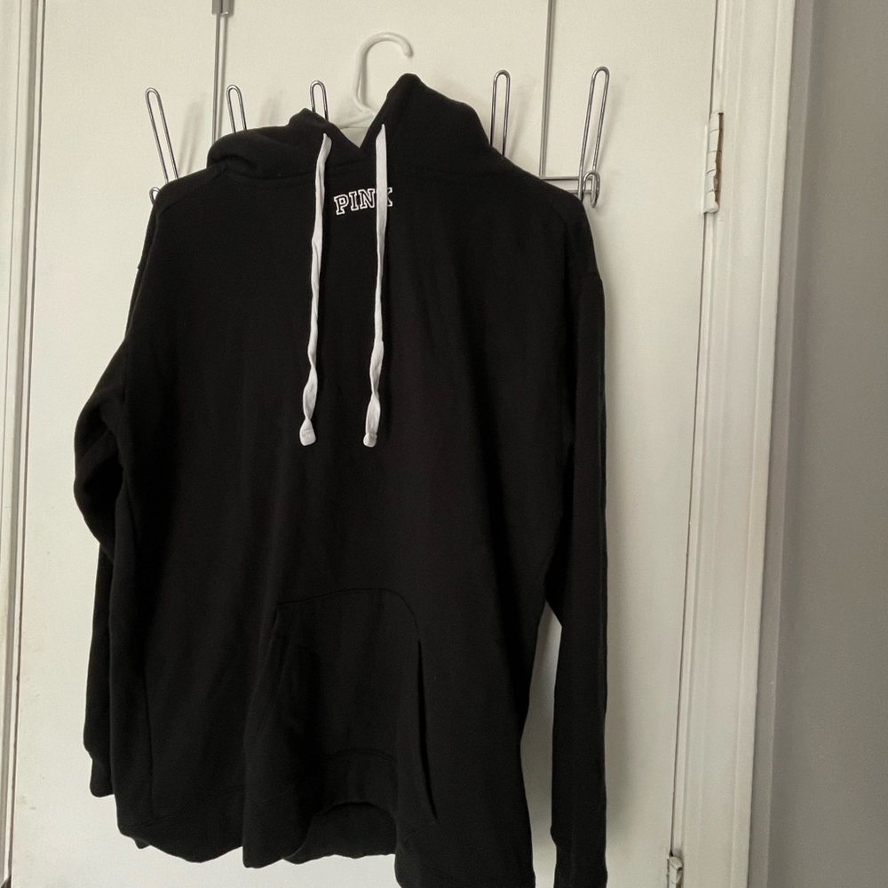 PINK- Black Hooded Oversized Sweatshirt with Fleeced Hood // Size- Medium